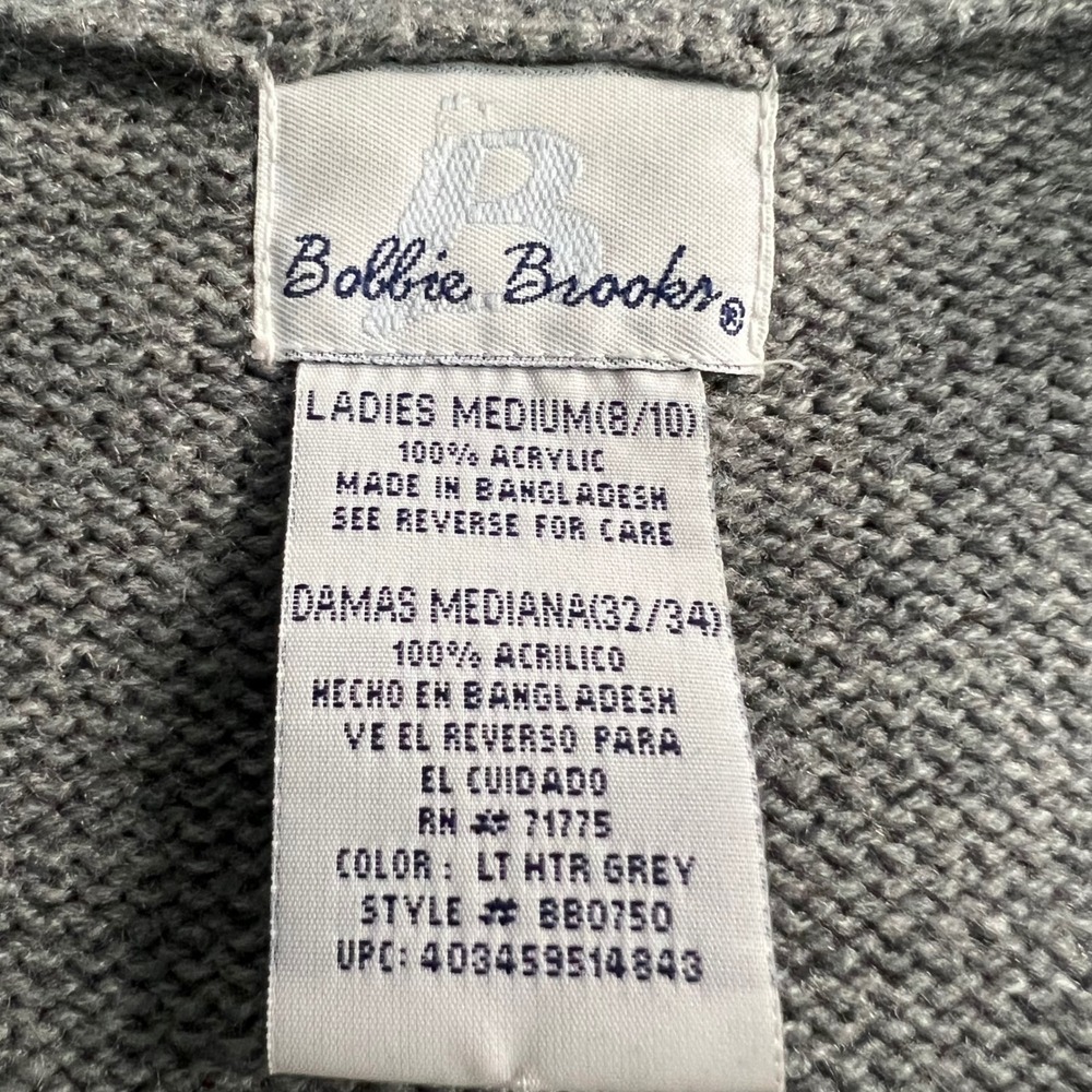 Bobbie Brooks Cardigan Sweater Womens M Grey Cable Knit Gold Crest Button VTG - Picture 2 of 7